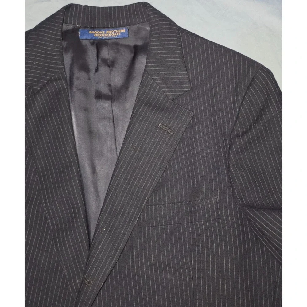 Brooks Brothers Brooksgate Charcoal Pinstripe Wool 3 Button Jacket Suit 41XL